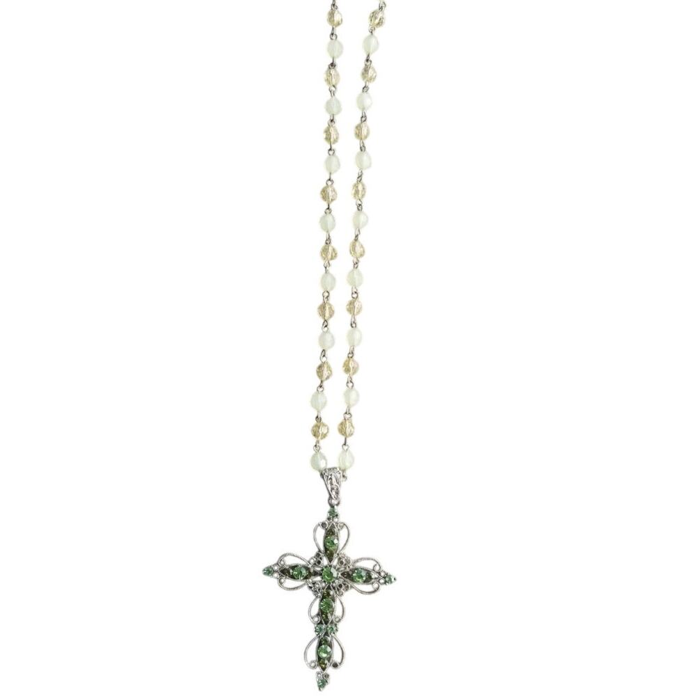 Beaded Silver Cross Rhinestone Neckless Costume Jewelry